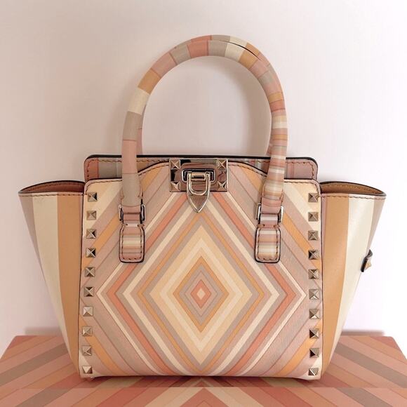 Valentino Pastel Multicolor Leather Small Native Couture 1975 Rockstud Bag Tote - Picture 1 of 17